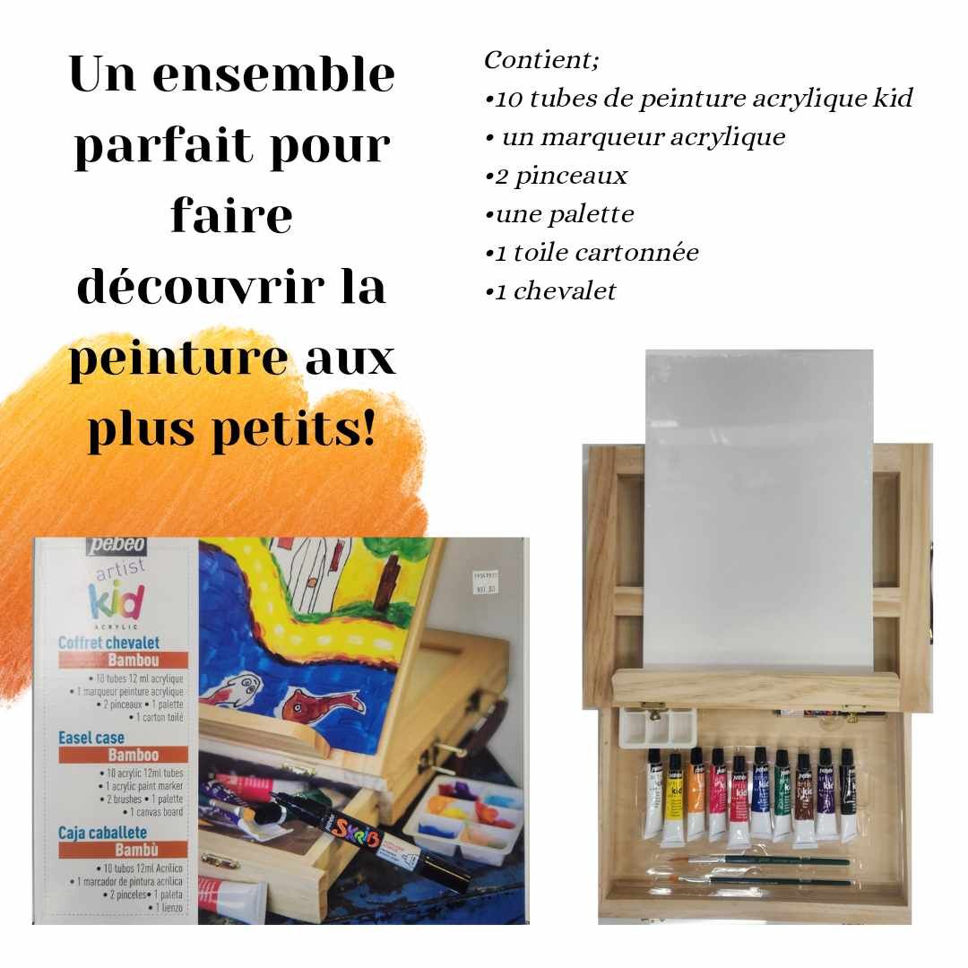 Coffret Chevalet Peinture Acrylique Artist Kid Pébéo 12 tubes de